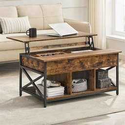 Sofabord med hævet top og åben/skjult opbevaring, 60 x 100 x (48-62) cm - Rustik brun / Sort