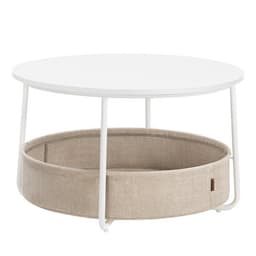 Rundt sofabord med opbevaringskurv - hvid/beige