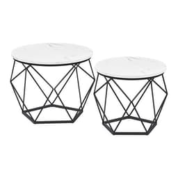 Sofabord med avtakbar plate 2-pakning - Hvit marmorlook/Svart