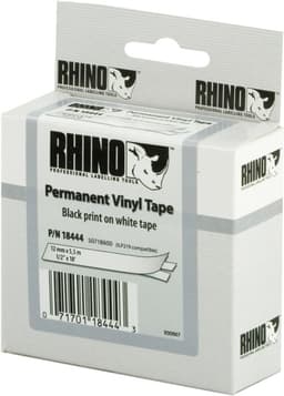 DYMO RhinoPRO merkkausteippi,vinyyli,12mm,valkoinen/musta teksti, 5.5m