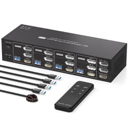 NÖRDIC KVM Switch 4 til 3, 4xUSB3.0 2xDP 1xHDMI 8K60Hz med trådløs kontrol