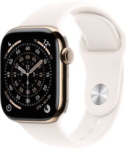 Apple Watch S11 42mm CEL (kultatitaani/punanhäivä urheiluranneke) M/L