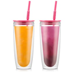 Bodum 2 stk. dobbeltvægsglas,0.95l, 32 oz, med låg og sugerør PAVINA TO GO 0.95 L