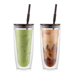 Bodum 2 pk dobbeltvegget glass, 0,6 l, 20 oz, med lokk og sugerør PAVINA TO GO 0.6 L