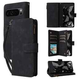 SKALO Google Pixel 10 Pro XL Zipper PU-Nahka Lompakkokotelo - Musta