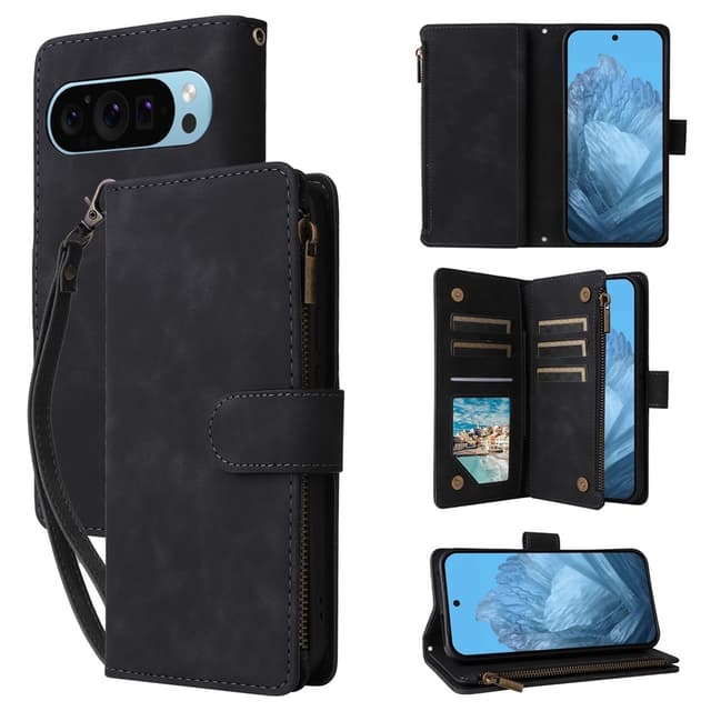 SKALO Google Pixel 10 Pro Zipper PU-læder Flip Cover - Sort