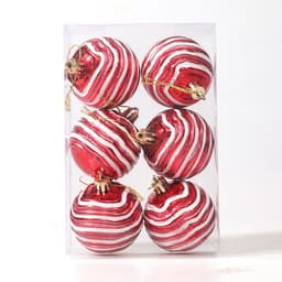 Julekule Zebra Ball 6cm - Sett med 6, Festlige Trepynt Rød