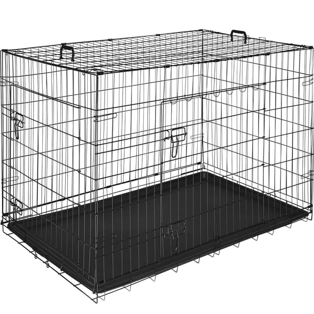 tectake Hundbur, gallerbox Luna, hopfällbar, med 2 dörrar 121.5 x 75.5 x 80.5 cm Svart