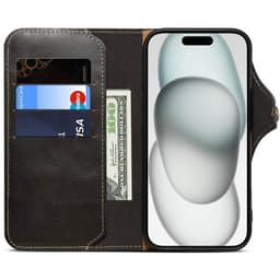 Denior lompakkokotelo nahkaa iPhone 17 Pro Max - Musta