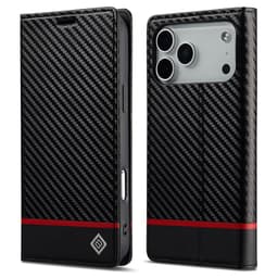 SKALO iPhone 17 Pro LC.IMEEKE Carbon Fiber Plånboksfodral - Svart