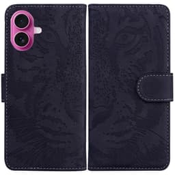 SKALO iPhone 17 Embossed Tiger Plånboksfodral - Svart