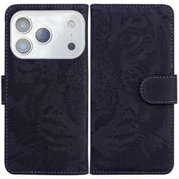 SKALO iPhone 17 Pro Præget Tiger Flip Cover - Sort