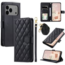 SKALO iPhone 17 Pro Quiltat Axelrem Plånboksfodral - Svart