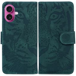 SKALO iPhone 17 Embossed Tiger Plånboksfodral - Grön