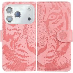 SKALO iPhone 17 Pro Max Embossed Tiger Plånboksfodral - Rosa