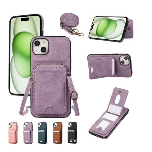 3in1 Violetti PUnahkainen lompakkokotelo yhteensopiva iPhone 17 Pron