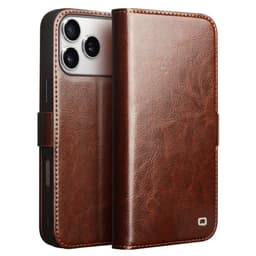 SKALO iPhone 17 Pro QIALINO Äkta Läder Plånboksfodral - Brun