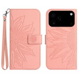 SKALO iPhone 17 Pro Max Embossed Flower Plånboksfodral - Rosa