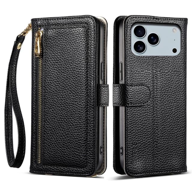 SKALO iPhone 17 Pro Max ESEBLE E11 Litchi Mirror Flip Cover - Sort