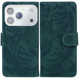SKALO iPhone 17 Pro Max Embossed Tiger Plånboksfodral - Grön