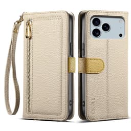 SKALO iPhone 17 Pro ESEBLE E11 Litchi Mirror Lompakkokotelo - Khaki