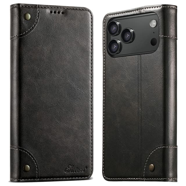 SKALO iPhone 17 Pro Max SUTENI PU-Læder Flip Cover - Sort
