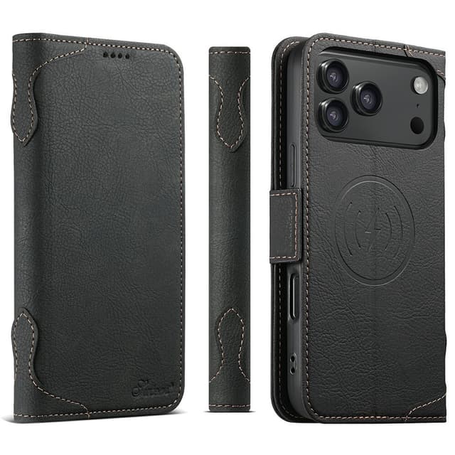 SKALO iPhone 17 Pro Max SUTENI J07 PU-Læder Flip Cover - Sort