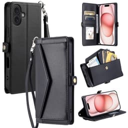 SKALO iPhone 17 PU-Læder Kuvert Flip Cover - Sort