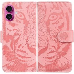 SKALO iPhone 17 Embossed Tiger Plånboksfodral - Rosa