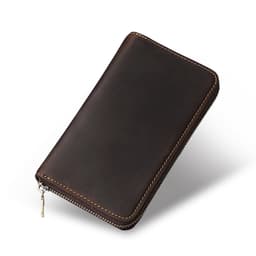 Premium Leather Zipper Pen Case - Coffee Brown Organizer