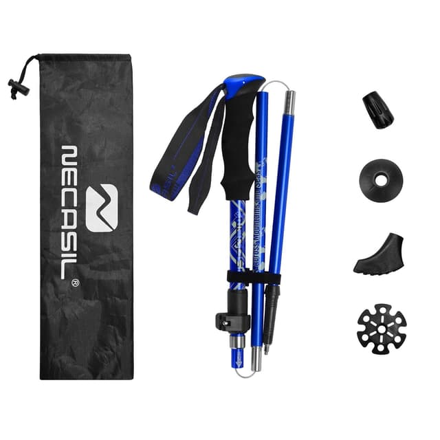 NECASIL 5-Delars Vandringsstav i Aluminiumlegering - Teleskopisk Trekkingstav för Utomhusäventyr Blue