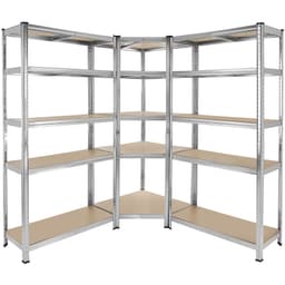 tectake Hyllsystem Gustav, 3-delad, 15 hyllor, 2625 kg 165 x 165 x 180 cm Silver