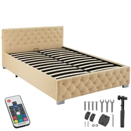 tectake Polstret seng med LED-strips og opbevaringsplads 140 x 200 cm