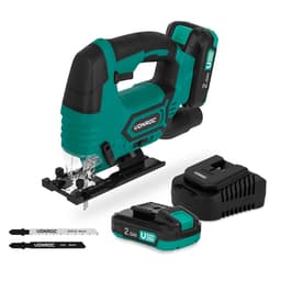 VONROC Stiksav | kompakt & kraftfuld | 2700 o/min | -45° til 45° geringsvinkel | Inkl. 2x 2.0Ah akku og oplader, Parallelanslag & 3 savklinger