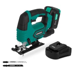 VONROC Sticksåg 20V – Sladdlös | Inkl. 4,0Ah Batteri & Snabbladdare | 4 pendelinställningar | LED-lampa