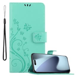 iPhone 17 PRO MAX lommebokdeksel Blomster Case (Turkis)