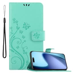 iPhone 17 AIR lommebokdeksel Blomster Case (Turkis)