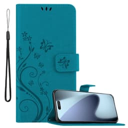iPhone 17 PRO MAX lommebokdeksel Blomster Case (Blå)