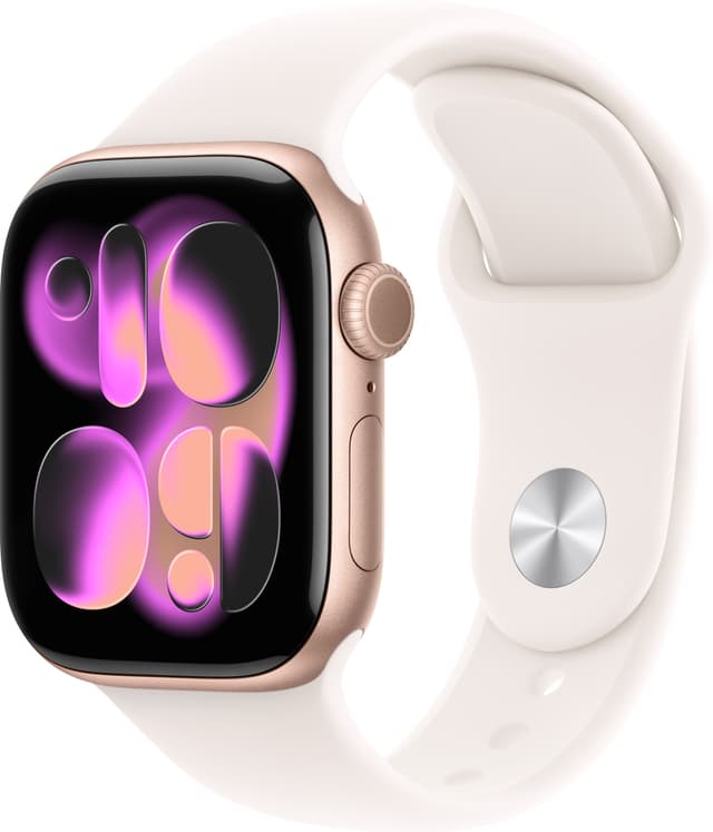 Apple Watch Series 11 GPS 42 mm ruusukulta alumiini, punanhäivä urheiluranneke - S/M