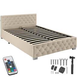 tectake Polstret seng med LED-strips og opbevaringsplads 140 x 200 cm