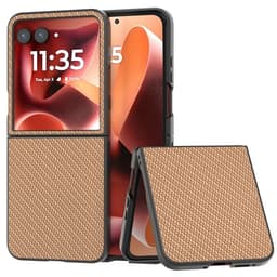 SKALO Motorola Razr 60 Ultra 5G Carbon Fiber Flip PU-Läder Skal - Beige