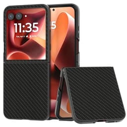 SKALO Motorola Razr 60 Ultra 5G Carbon Fiber Flip PU-Nahka Suojakuori - Musta