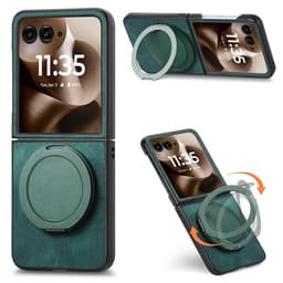 SKALO Motorola Razr 60 Ultra 5G D21 Kickstand Retro PU-Læder Cover - Grøn