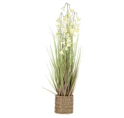 Konstgjord blomma I TRÄDGÅRD H87cm, vit campanula, gräs med kruka