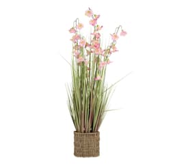 Tekokukka PUUTARHASSA H87cm, purppura kampi, ruoho ruukulla