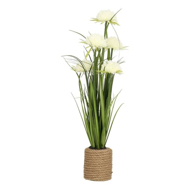 Konstgjord blomma I TRÄDGÅRD H70cm, vit krysantemum, gräs med kruka