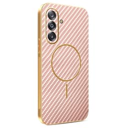 SKALO Samsung A17 Kulstof Fiber Guldkant Cover - Pink