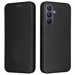 SKALO Samsung A17 Carbon Fiber Lompakkokotelo - Musta