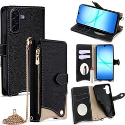 SKALO Samsung A17 Litchi Makeup Mirror Chain Lompakkokotelo - Musta
