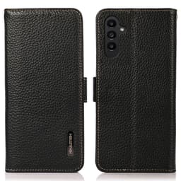 SKALO Samsung A17 KHAZNEH Litchi Aitoa Nahkaa Lompakkokotelo - Musta